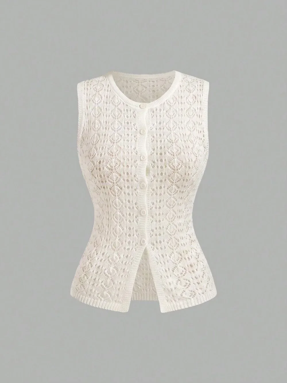 Apricot Casual Women's Soft Hollow Button Knit Cardigan